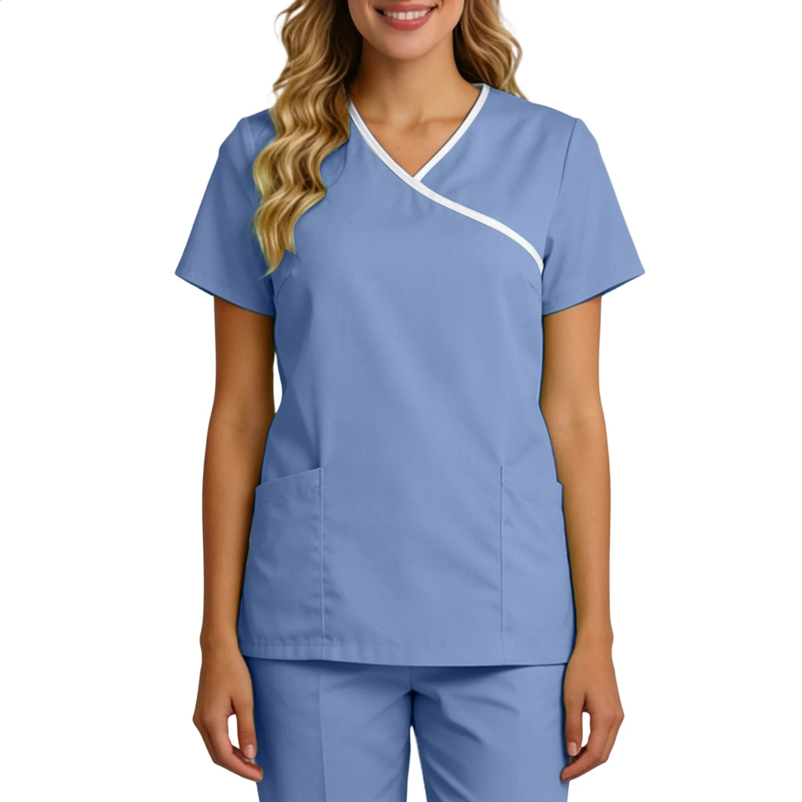 Top Scrub da donna Camicie da lavoro a maniche corte Scollo a V Estate Fitness Uniforme da infermiera Casual Pullover Spa Camicia da infermiera per