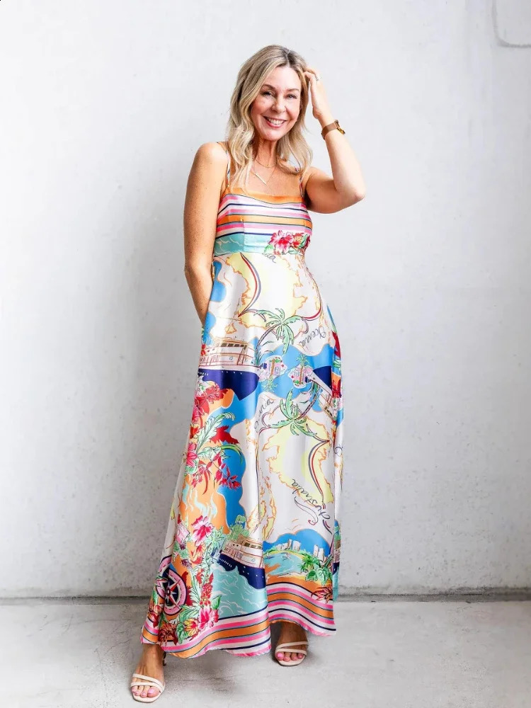 Summer Fashion Womens Elegant Dress Printed High Waist Vacation Style Big Swing Aline Long 260625