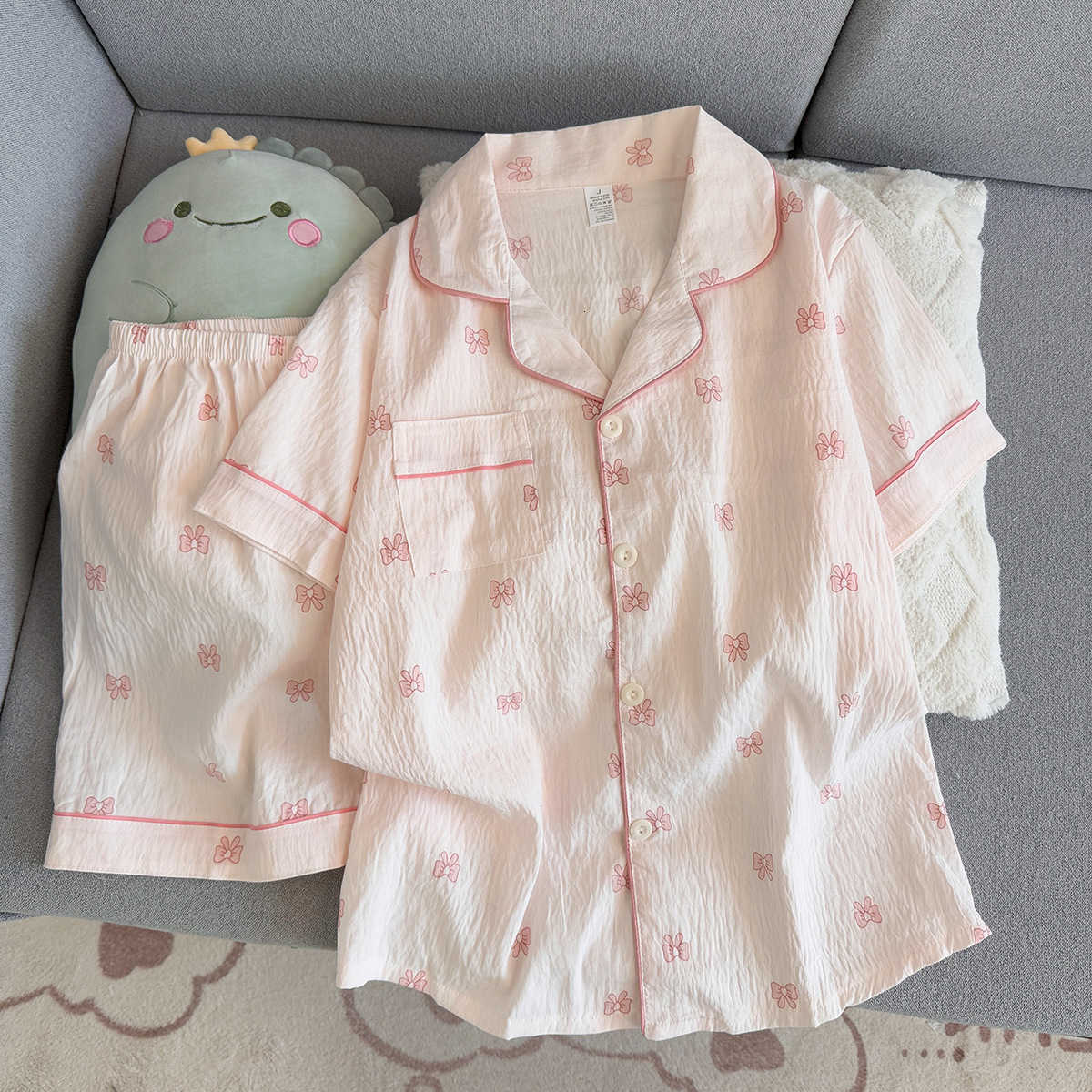 and New Summer Shorts Short-Sleeve Womens Clothing Summer Thin Comfortable Breathable Pajamas Loose Homewear Set for Girls M260625