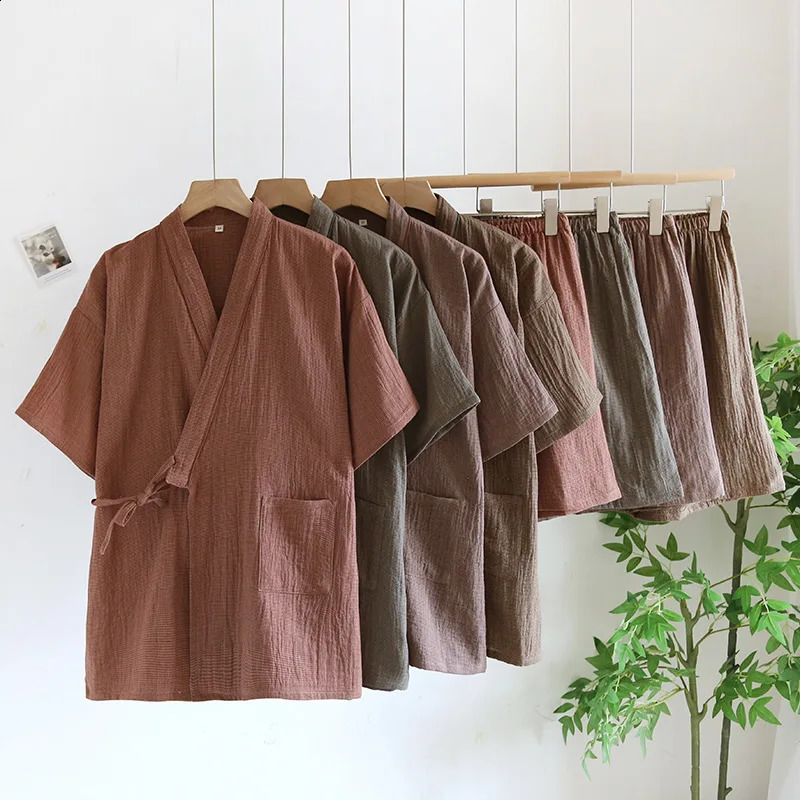 Kimono Robes Set Pajamas Clothes for Mens Spring and Summer Thin Large Size Short-sleeved Shorts Pyjama Homme 260622