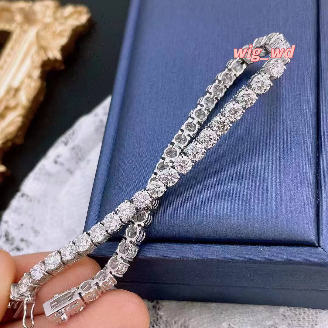14K Real Gold 5Mm Round Brilliant Cut Moissanite Stone Diamond Tennis Bracelet