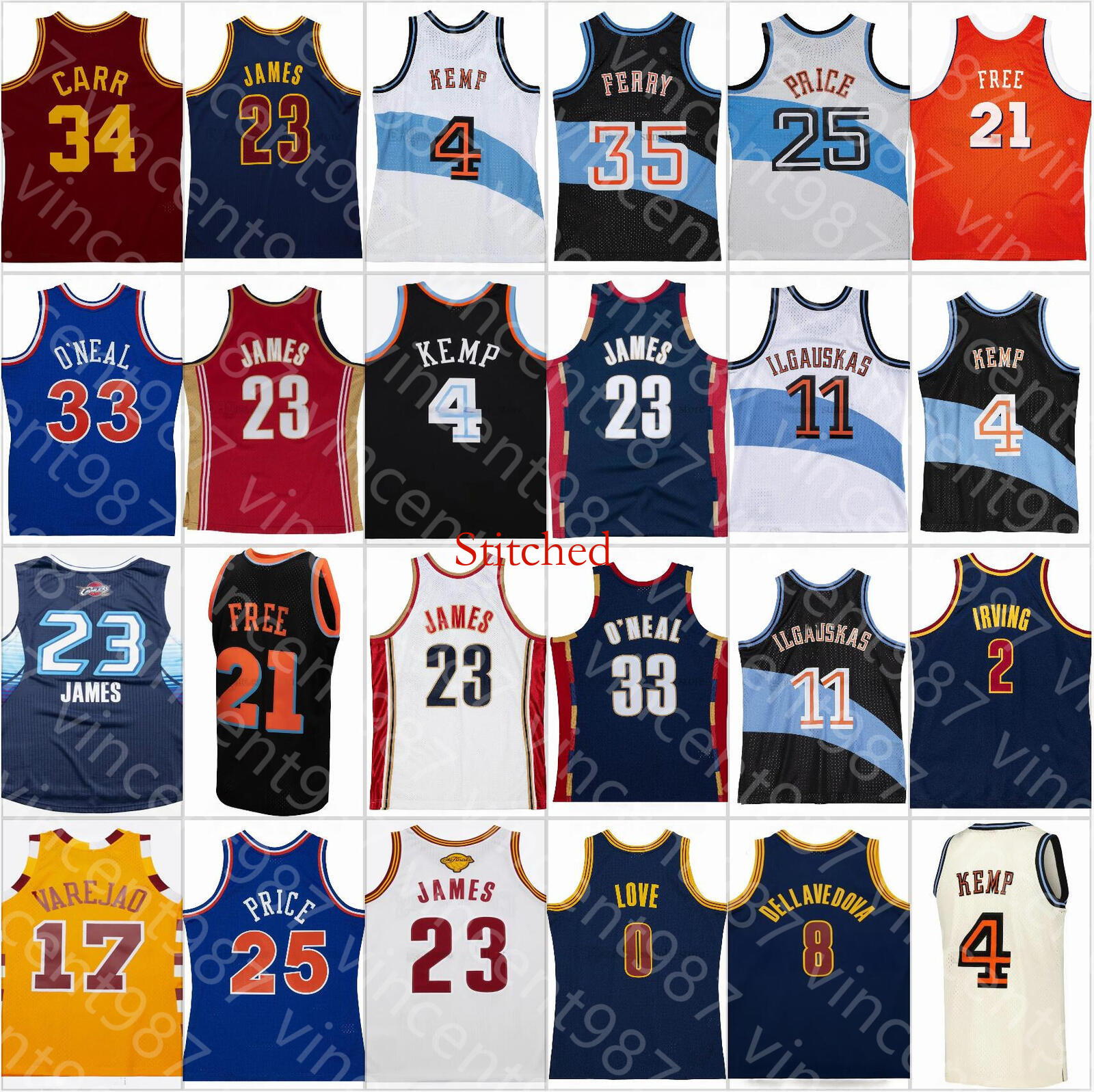 Stitched Retro Basketball Jerseys Zydrunas 11 Ilgauskas Shawn 4 Kemp Danny 35 Ferry Mark 25 Price 23 James 0 Love 2 Irving 33 Shaquille 8 Dellavedov