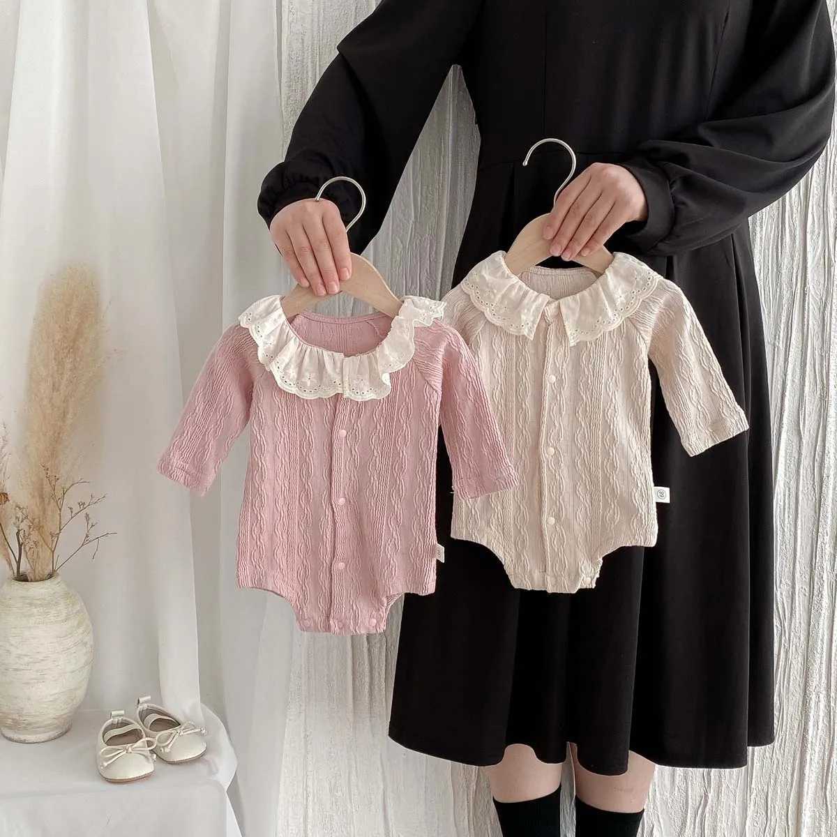 Korean Style Spring and Autumn Baby 0-12 Months Lace Crewneck Long Sleeve Jumpsuit Baby Girl Cute Jumpsuit Y260625GJVP