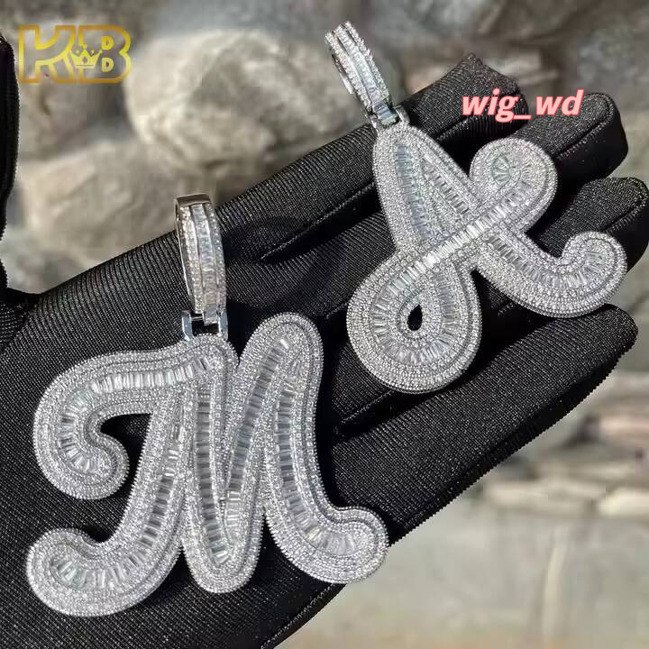 Custom Hip Hop Moissanite Letter Pendant 925 Silver Stones Personalized Bling Drip Jewelry R Luxury Nameplate Necklace For Men