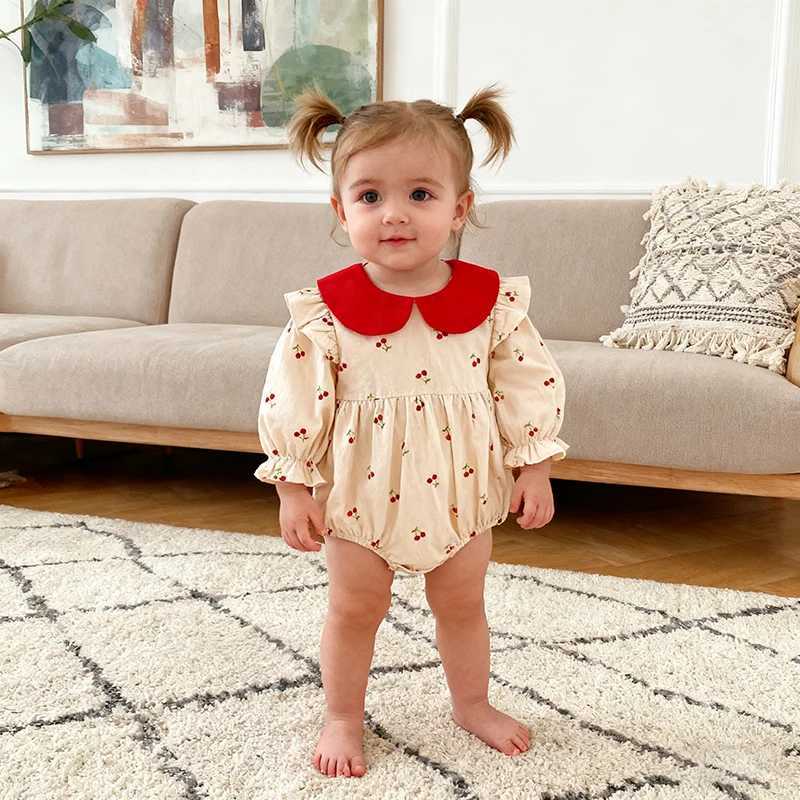 2026 New Spring Baby Girls Cotton Bodysuits Long Sleeved Cherry Print Jumpsuit Korean Style 0-24M Children Newborn Clothes Y260625BZKQ