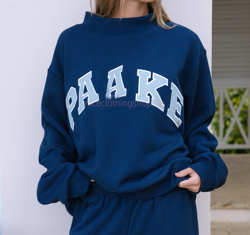 2026 Women's Designer pk Mockneck Sweatshirt Embroidered Sweatshirt Pink British Style Fashion Round Neck Pullover Casual Daily Loose Fit Vinta