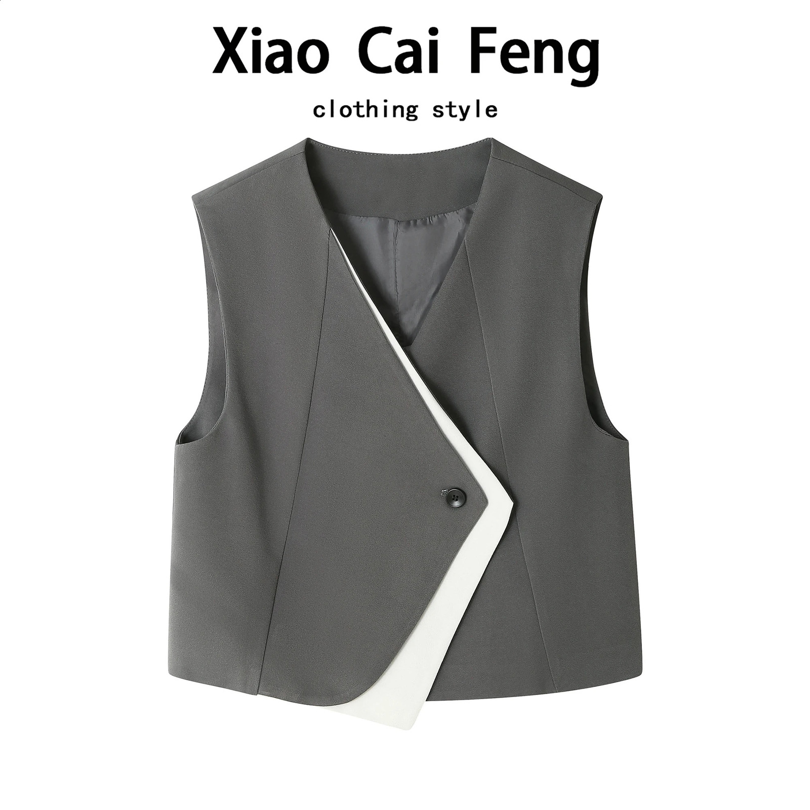 Gray Commuter Style Womens Vest Summer Irregular One Button Sleeveless Layering Short Outerwear Fashionable And Elegant 260624BJ