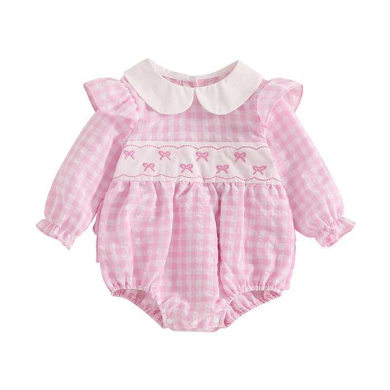 Baby Girl Christmas Outfit Santa Claus Bubble Romper Long Sleeve Embroidery Plaid Jumpsuit Cute Christmas Clothes Y260625N6Q9