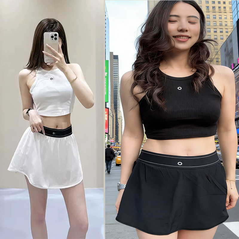 Women Match Point Tennis Skirts Solid Color Yoga Vest Tank Top Casual Streetwear Quick Dry Shorts-image-1112123364