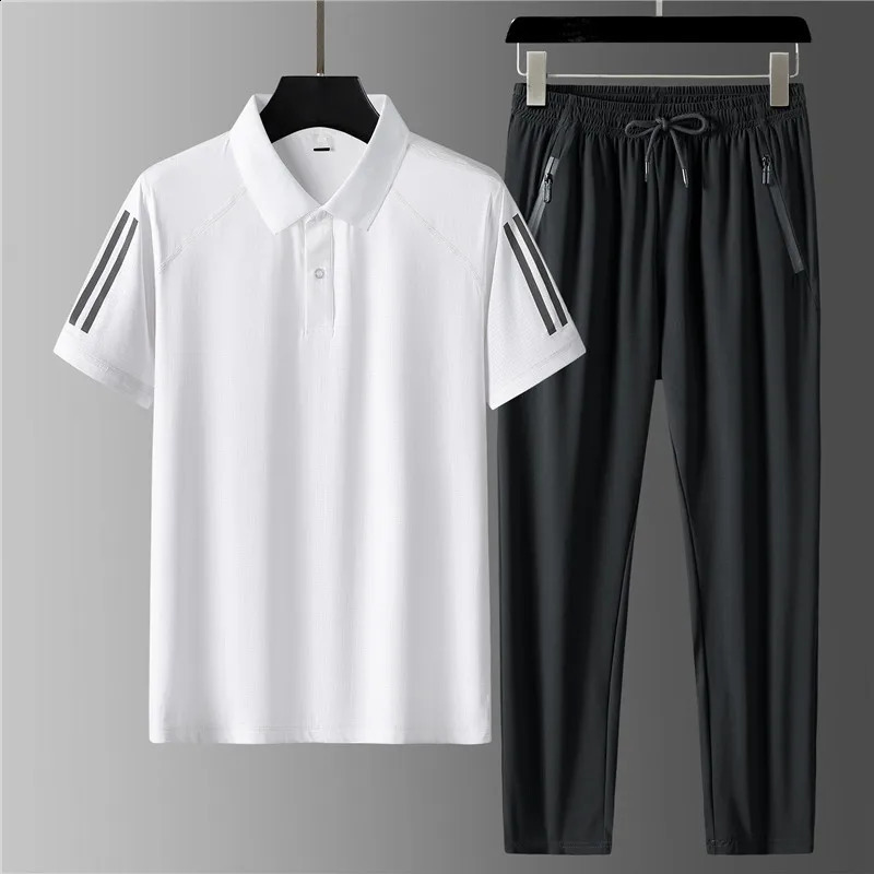 POLO shirt trousers Summer Fashion Trend Ice Silk Suit Mens Casual Relaxed Comfortable Breathable TwoPiece Set 260625