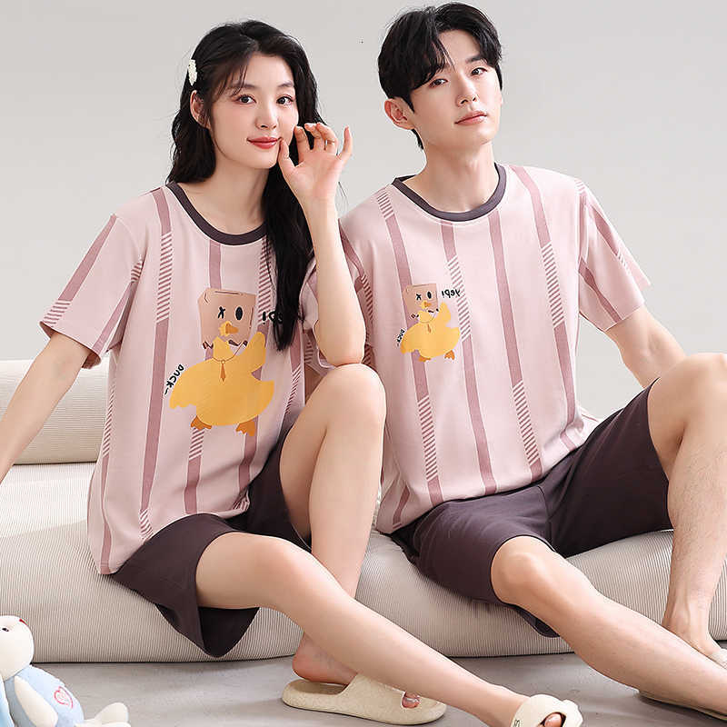 Pajama 2024 Cotton New Summer Set For Couples Mens Casual O-neck T-shirt Short Sleeves Womens Home Clothes Outdoor Wear M260625