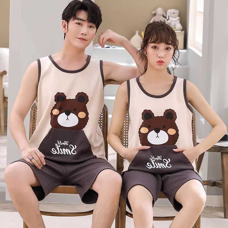 Couples 2025 Summer Pajamas New Homewear Suit Men and Women Sleeveless Shorts Suit Thin Cotton Casual Pajamas Homewear Hombre M260625