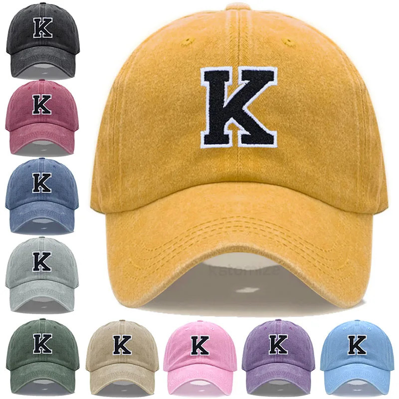 Initial Letter K Embroidery Baseball Cap For Men Women Washed Cotton Dad Hat Adjustable Unisex Casual Sports Caps 260624