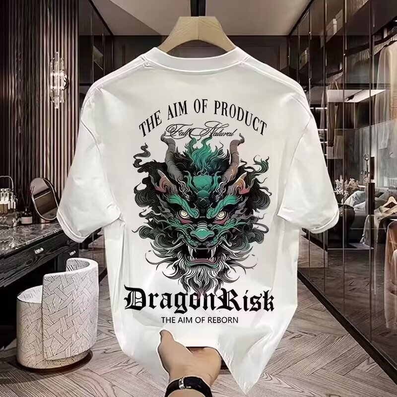 2026 American-Style Heavyweight Trendy Pure Cotton Printed Men's Short-Sleeve T-Shirt, New Summer Fashion Casual Round-Neck
