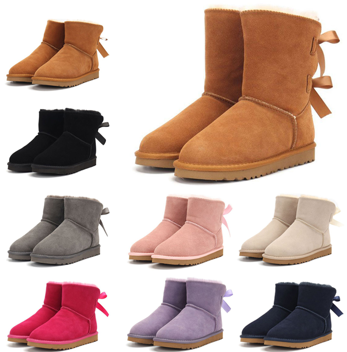 Australie Ultra Mini boot Designer bottes de neige en cuir fourrure daim marron sable femmes classique automne hiver demi-noeud papillon chausson