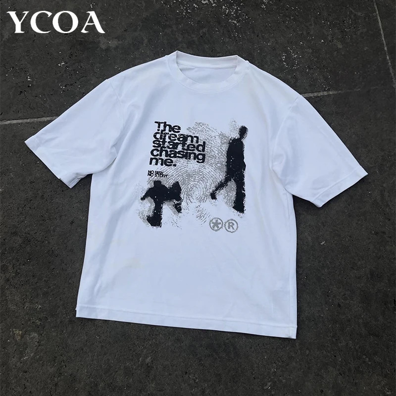 Men Tshirt Oversized Cotton Short Sleeve Shadow Print Y2k Top Tees Harajuku Streetwear Vintage Graphic Korean Aesthetic Clothing 260625