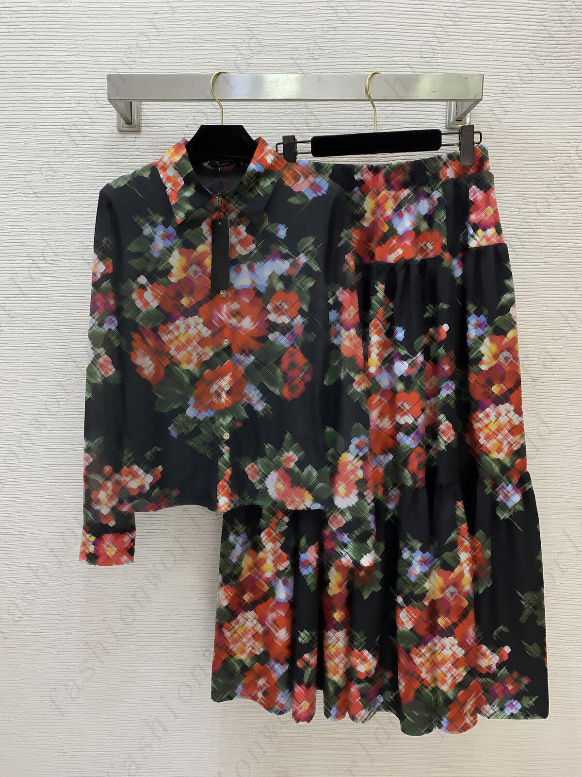 women skirt set brand summer 2pcs lapel shirt set fashion logo blouse two-piece skirt vacation designer skirt cotton suit Jun 22 df96