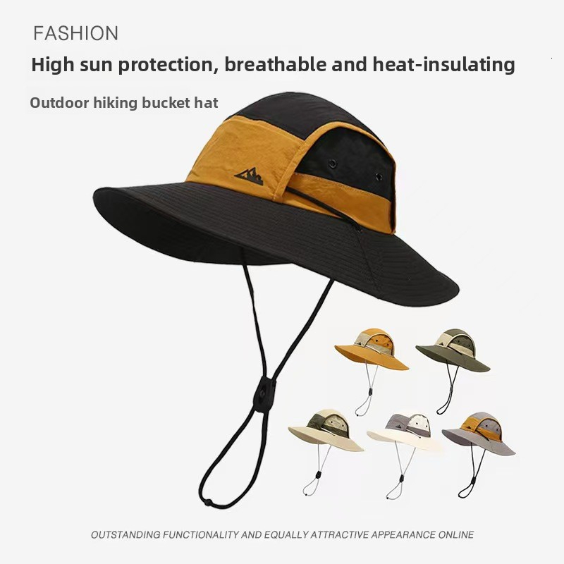 Outdoor Hats Caps Cross Border Quick Dry Wide Brimmed Color Block Protection Hiking Hat Waterproof And Windproof Fisherman For Men Outdoor Camping S