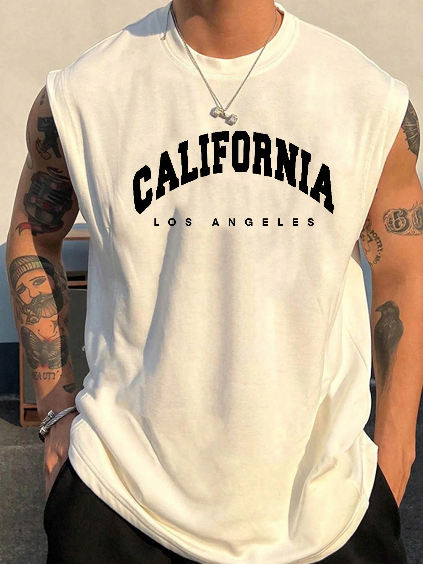 100 pure cotton mens summer fashion casual sports loose California letter print fitness breathable round neck sleeveless vest 260625