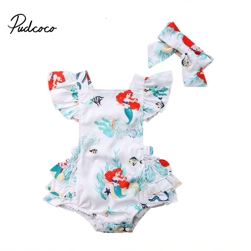 Infant born Cute Toddler Baby Girls Lace Bodysuit Jumpsuit Outfits Fish Clothes Headband 2Pcs Sets 260623