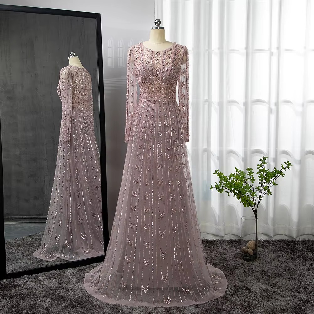 mermaid elegant oneck long sleeves evening dresses gowns beading party prom gowns custom made color size robe de soiree
