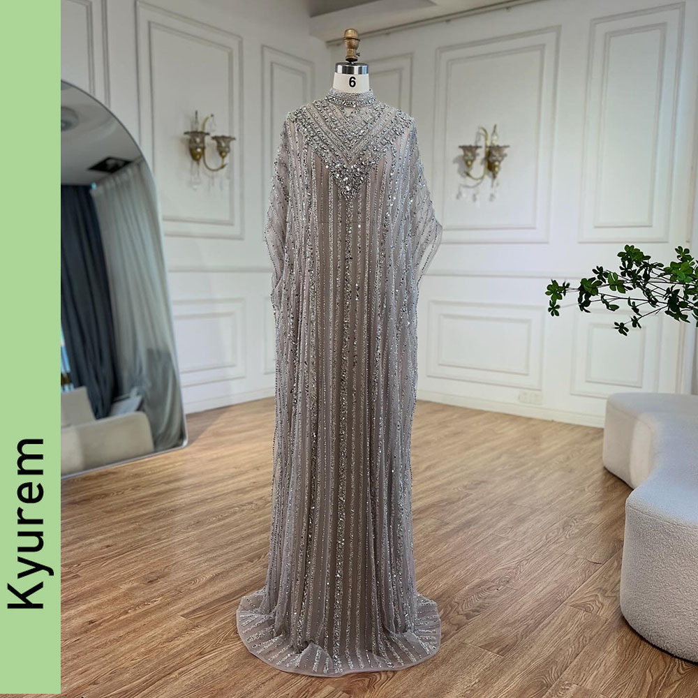 Serene Hill Silver Nude with Cape Mermaid Arabic Evening Dresses Gowns Beading Party Prom Dressses Robe De Soiree Custom Made Color/size
