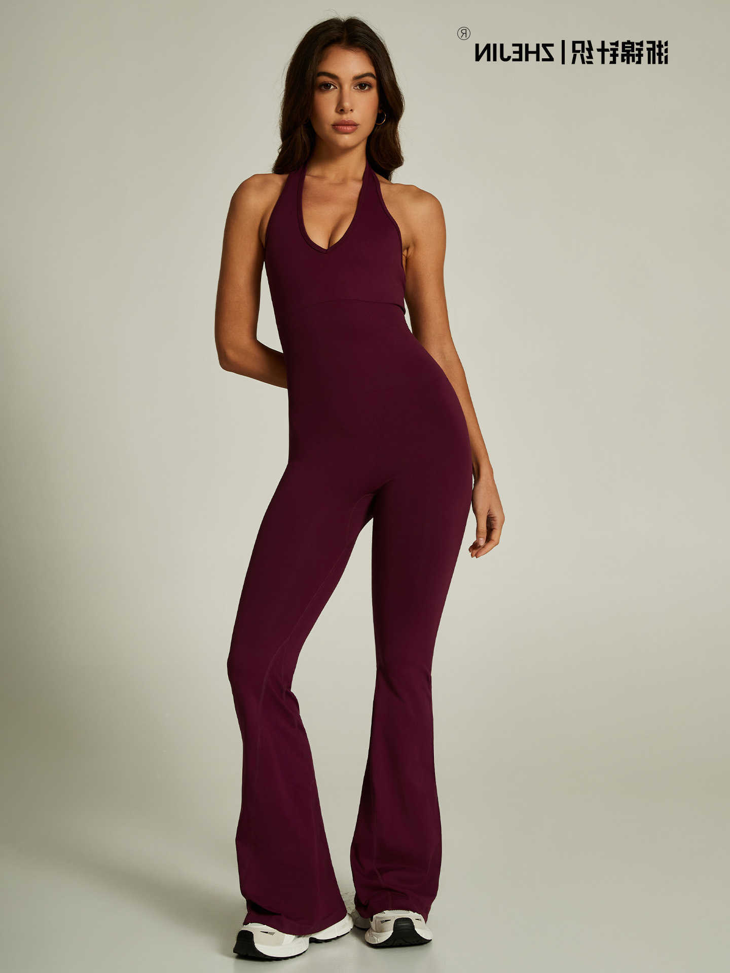 Halter Neck Sexy Jumpsuit V Women Flare Leg Yoga Romper Backless One Piece Gym Workout Bodysuit Tummy Control Fitness Activewear M260626