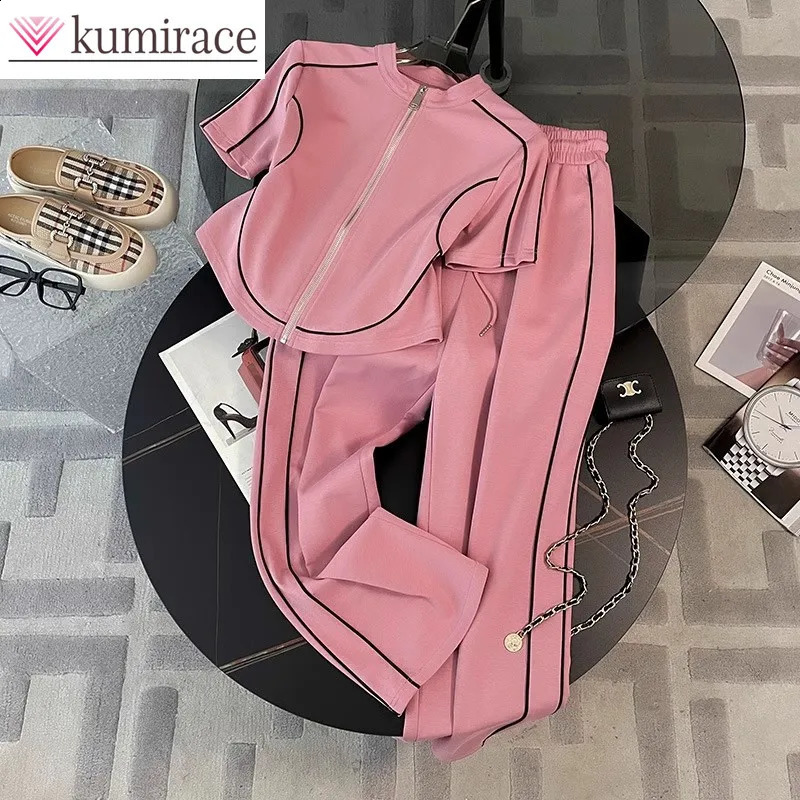 Fashion Sportswear Set for Womens Summer Style Westernstyle Age Reducing Korean Casual Wide Leg Pants Twopiece 260625