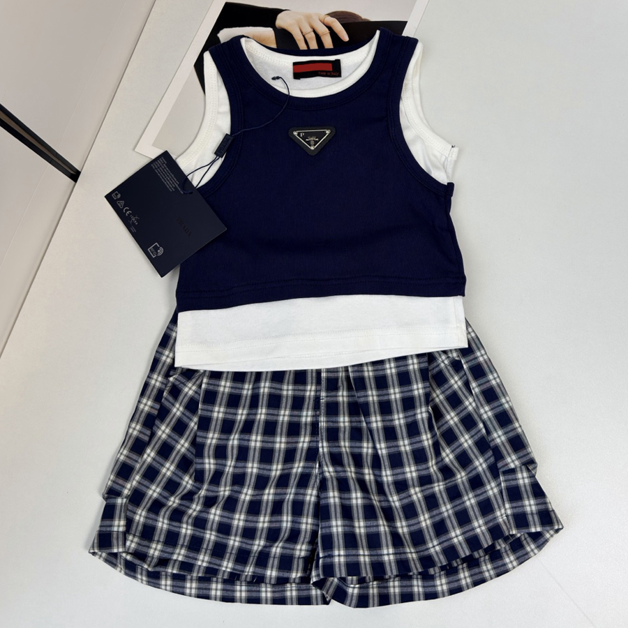 Designer Kids Boys Clothes Set Toddler Summer Casual Outfit Children Infants Sleeveless Tank Top and Plaid Shorts 2Pcs Clothing Set Size 80CM-140CM