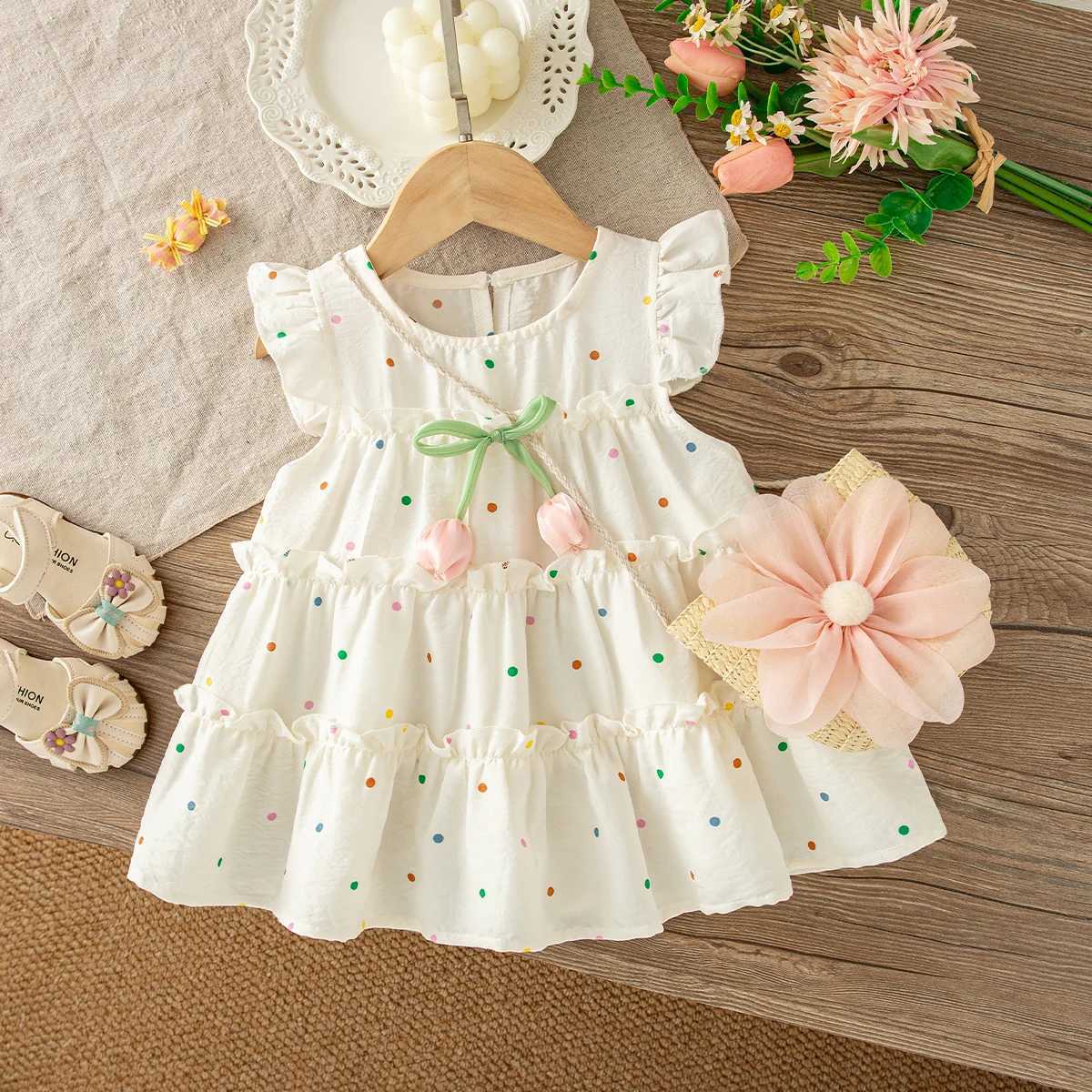 Baby Girl Dress Colored Polka Dot Bow Sleeveless Dress with Bag Girls Summer Daily Outfit OOTD Y260625AQGX