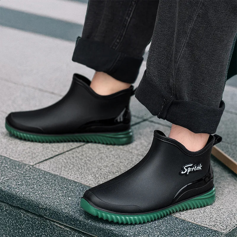Mens Ankle Rain Boots Slip On Waterproof Shoes Anti-Slip Wear-resistant Suitable For Outdoor Fishing Camping Summer 260625