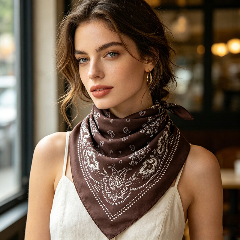 Double Sided Paisley Print Bandana Square Scarf Polka Dot Reverse Polyester Head Neck Scarf