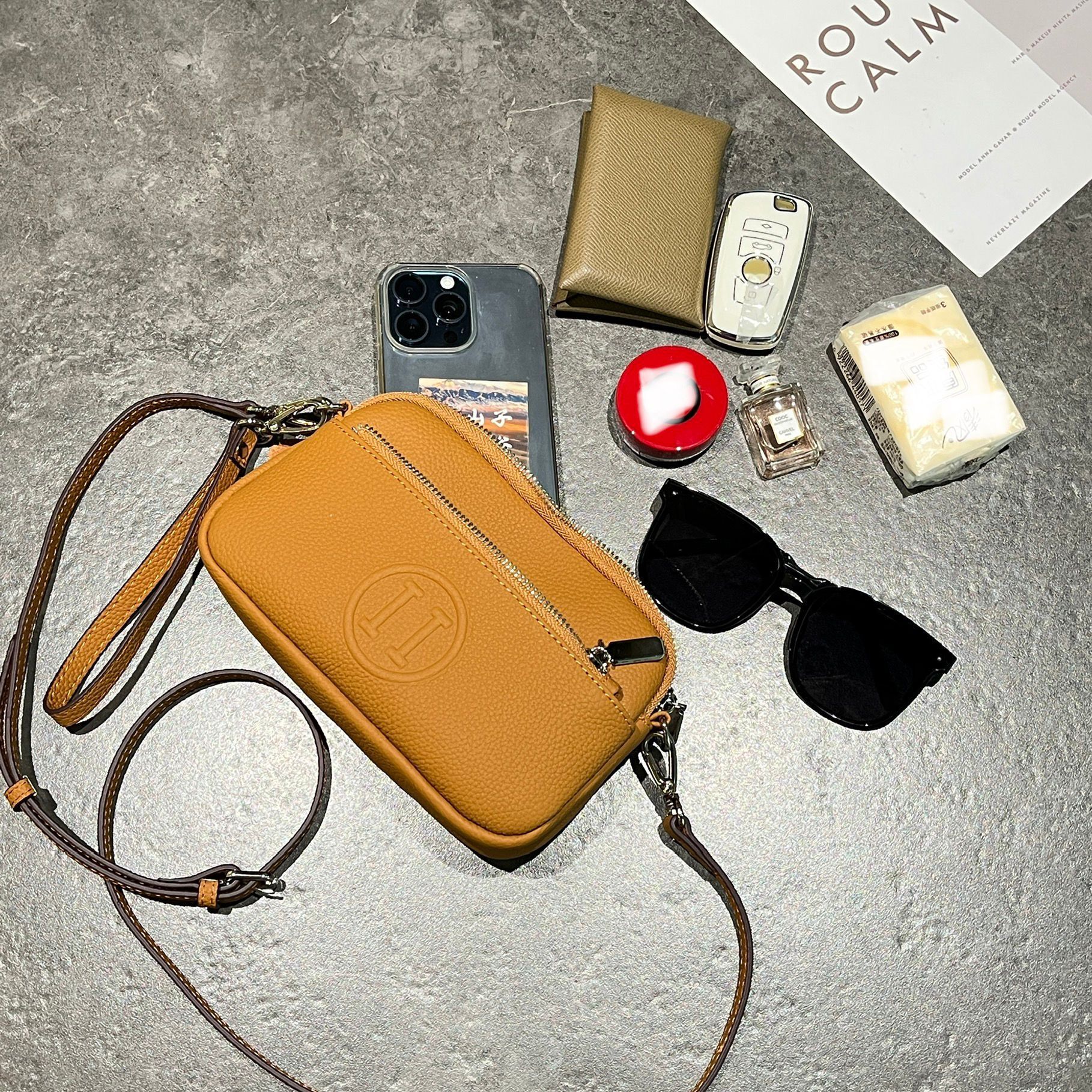 New women's leather sloping body bag, women's shoulder cowhide camera bag, large capacity double designer bag, zipper small bag