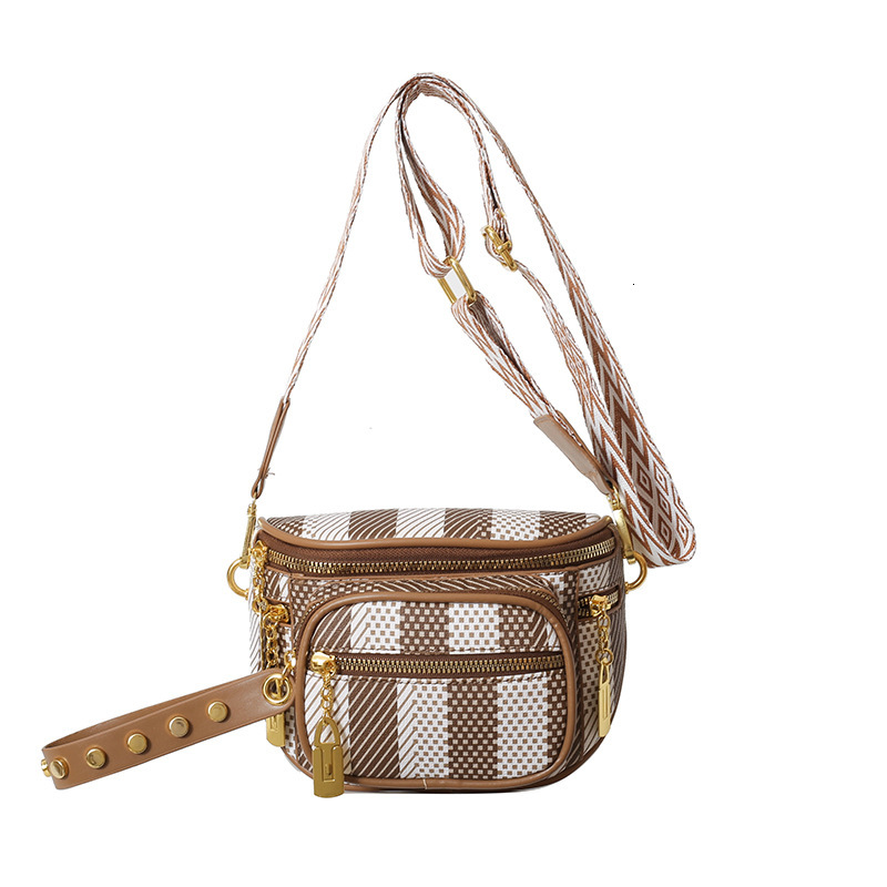 Cross-Border Wholesale Women's Chest New Model Plaid PU Texture Shoulder Crossbody Fashion Trendy Versatile Waist Bag