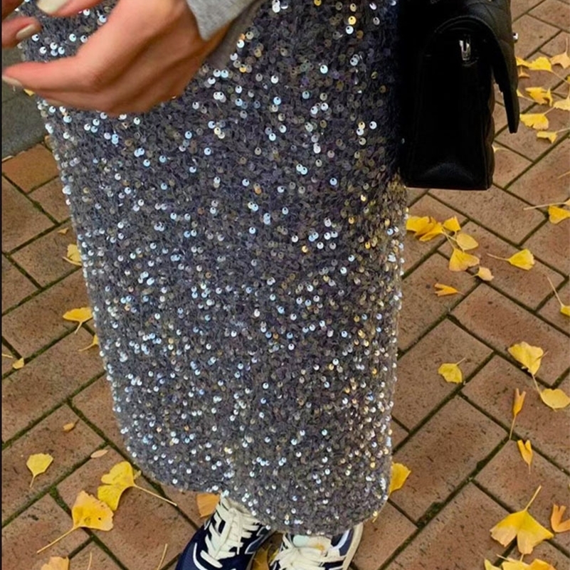 High Waisted Sequin Maxi Skirt Women Elegant Shiny Straight Skirts With Slit Summer Spring Black Long Sequin Skirt For Women 260624BJ