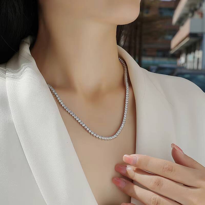 Hip Hop Fashion Iced Out Fine Jewelry S925 Silver Full Set 30mm 138 Stones VVS Moissanite Tennis Chain Necklace Round Cut