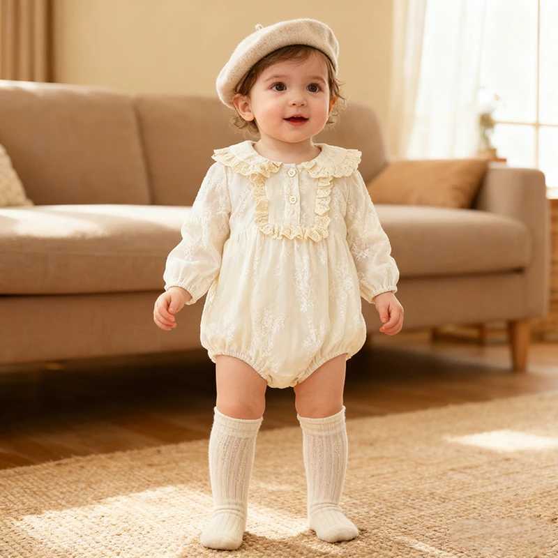 2026 New Spring 0-24M Toddler Baby Girl Lace Trim Romper Long Sleeved Newborn Baby Girl Jumpsuit Baby Girl Cotton Clothing Y260625XRKY