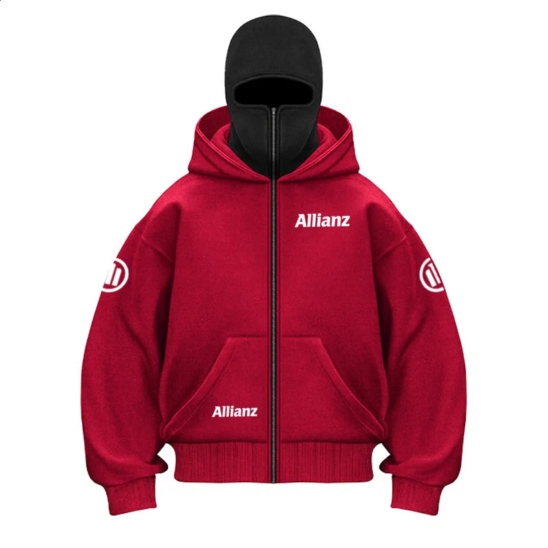 Allianz 2026 Giacca da motociclista per uomo e donna Gotico invernale Felpa con doppio cappuccio moda Maschera da uomo Cerniera Sp 260625