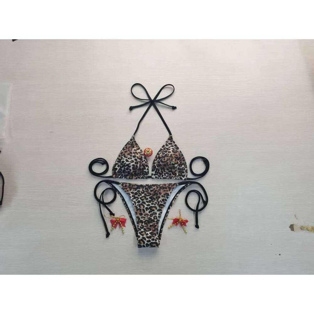Stylish Leopard Print Backless Separated Bikini Women's European And American Swimsuit Sexy Design Summer Beachwear 26Y0625
