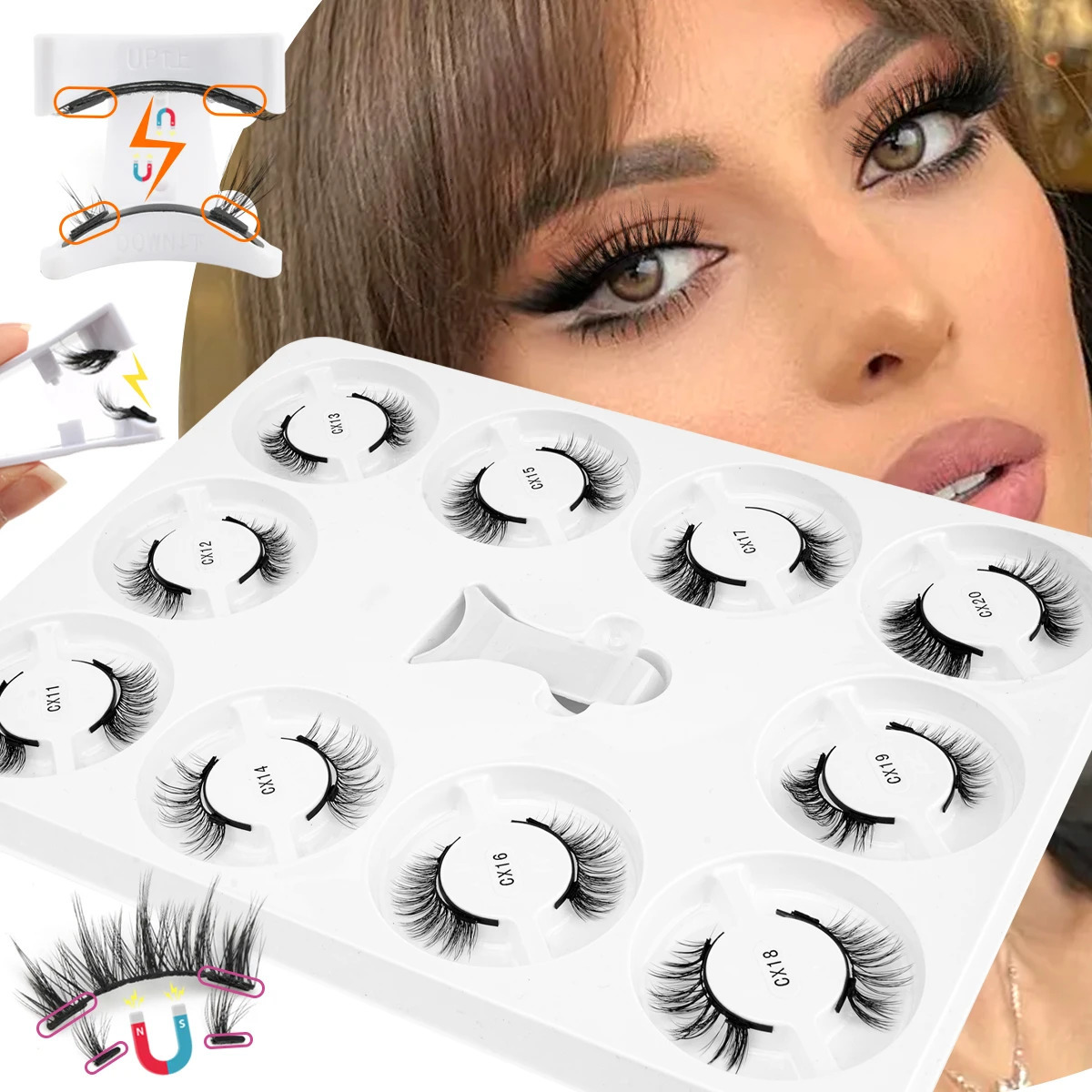 Magnetic Eyelashes Kit 510 Pairs 3D False Eyelashes Extension Handmade Fluffy Faux Mink Lashes Curler Makeup With Tweezers 260622