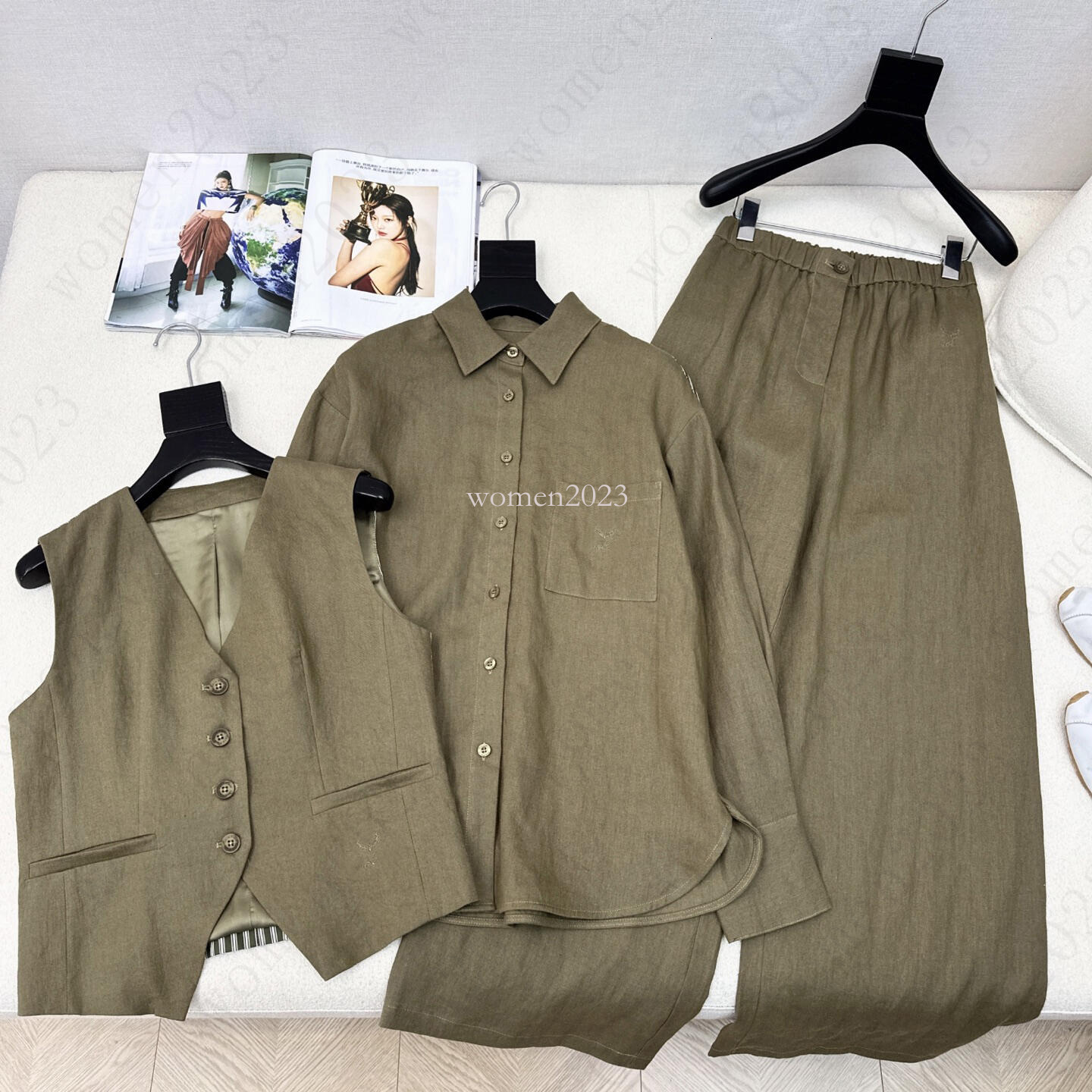 Brand tracksuit pants set designer blouse women loose shirt two-piece sleeveless vest pants suit fashion logo wide leg trousers vacation pants 3pcs