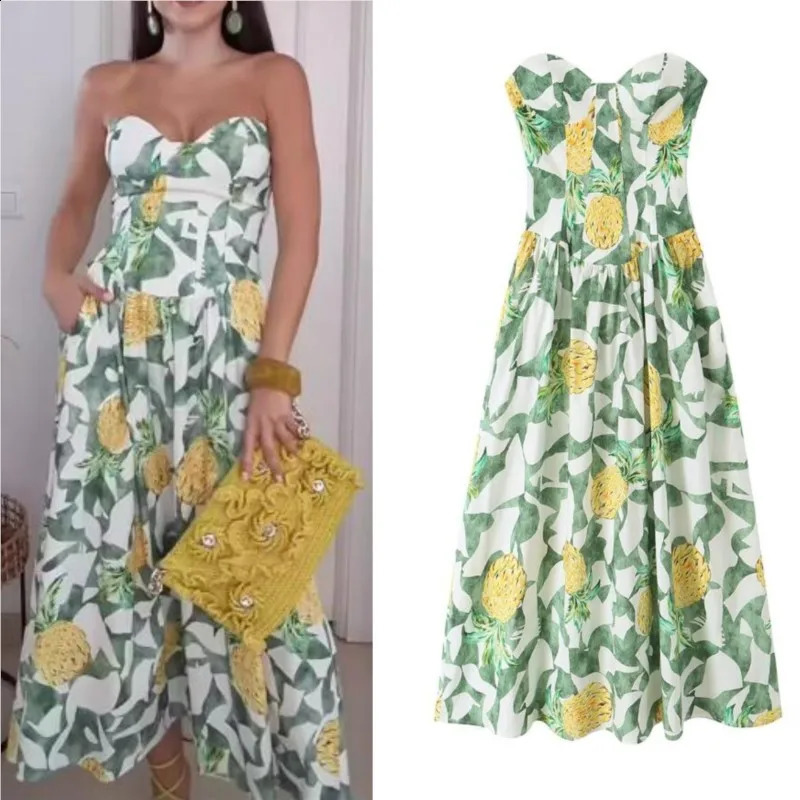 Womens Print Dress 2026 Summer Sweetheart Neckline Offshoulder Casual Fashion Female Backless Elegant Midi Dresses 260613banjia