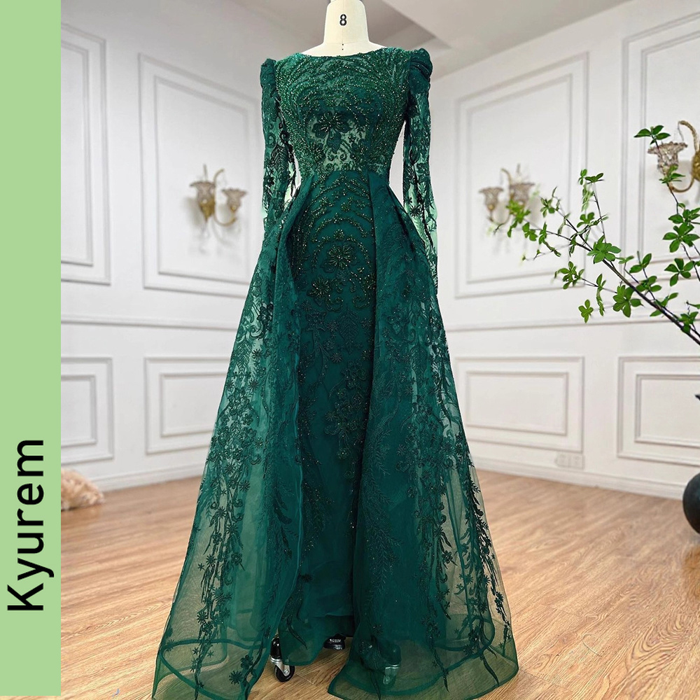 Customized Muslim Luxury Blue Mermaid Evening Dresses With Overskirt Arabic For Women Party prom dresses Robe De Soiree custom made color/size