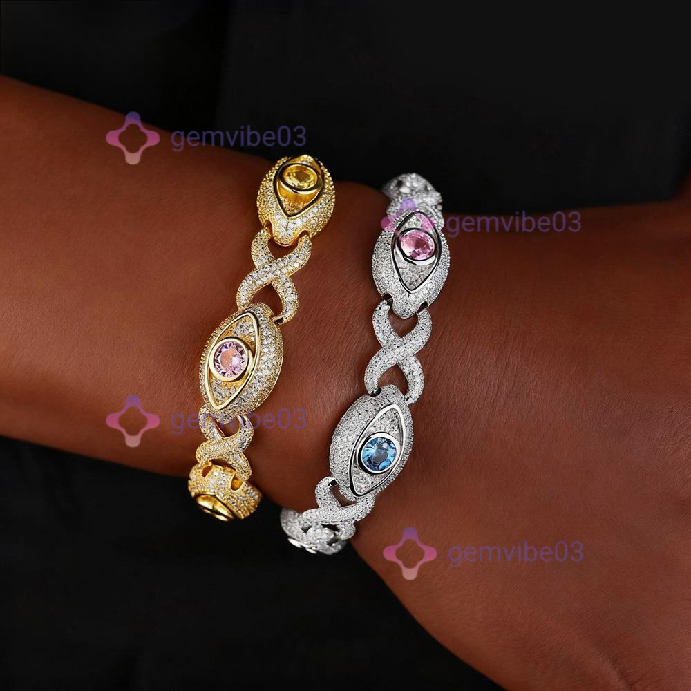 New Hip-Hop Eye Infinity Cuban Chain Bracelet Full moissanite Colorful Men's Personality Versatile High-End jewellery