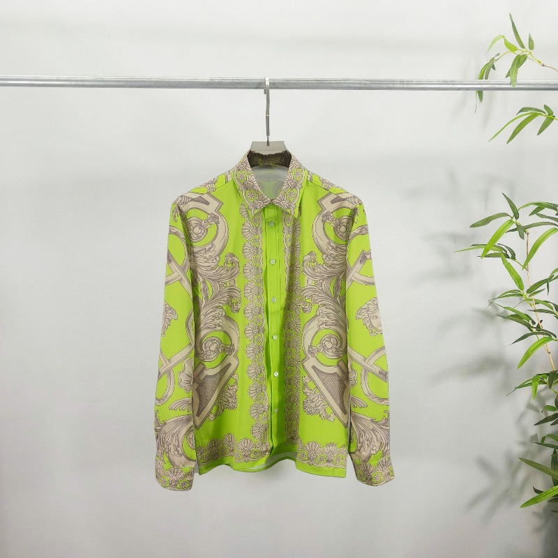 European Style Trendy Men's Cotton Breathable Quick Dry V-neck Smart Casual 3D Printed High Quality Long Sleeve Shirt