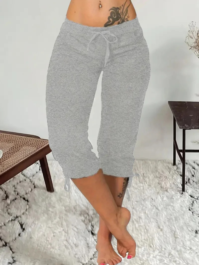Plus size springsummerautumn stretch seven point jogging pants for women with drawstring at the waist fashionable pure blac 260624