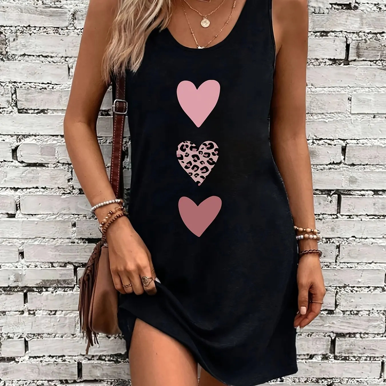 Womens Summer Sleeveless Tank Top Dress Sexy summer loose sleeveless short mini dress with black print 260613banjia