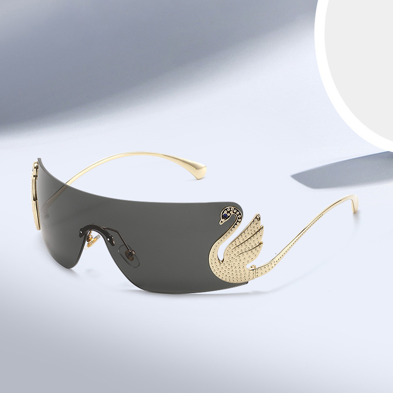 Luxury 2025 New Outdoor Sunglasses European And American Fashion Frameless Sunglasses Diamond Inlaid Swan Sunglasses Designer Sunglasses Cross Borde