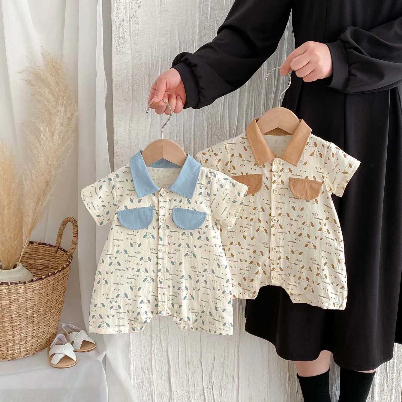 Summer baby cute puppy printed three-dimensional lapel jumpsuit summer baby thin comfortable jumpsuit suitable for going out t Y2606257TZ7