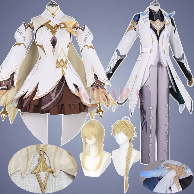 Lumine Aether Costume per uomo donna Gioco Impact Viaggiatore Cosplay Parrucca Abbigliamento Abiti per feste Costumi per giochi di ruolo